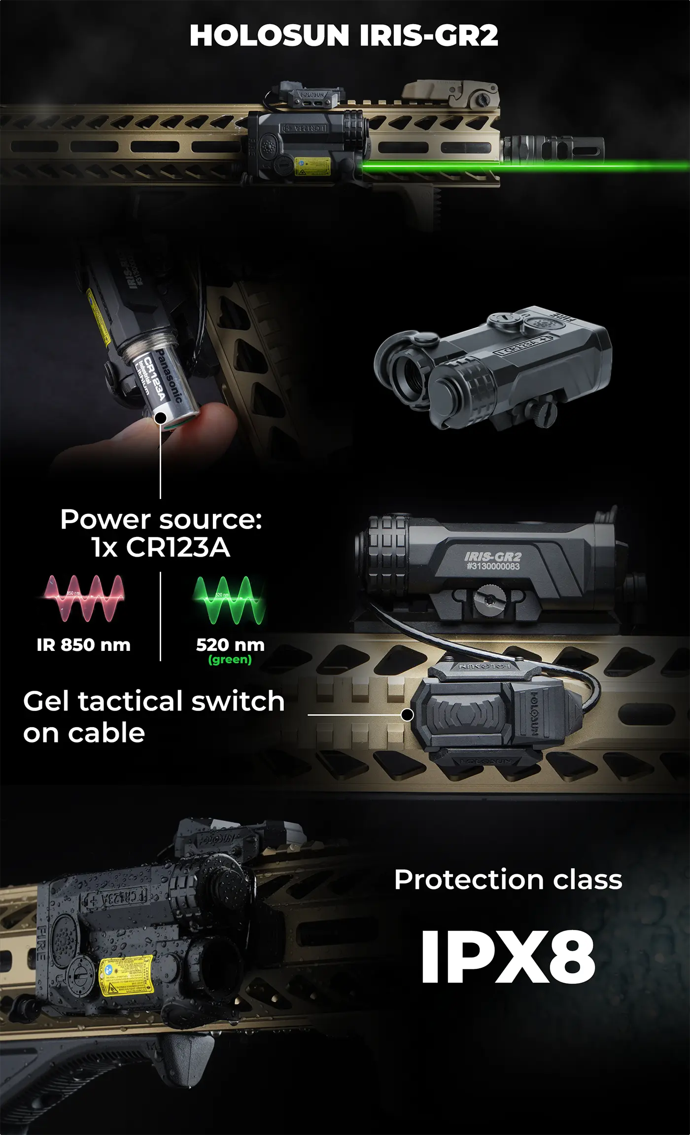 Holosun - Iris Laser Target Indicator - Aluminum - Green/IR laser - Black - IRIS-GR2