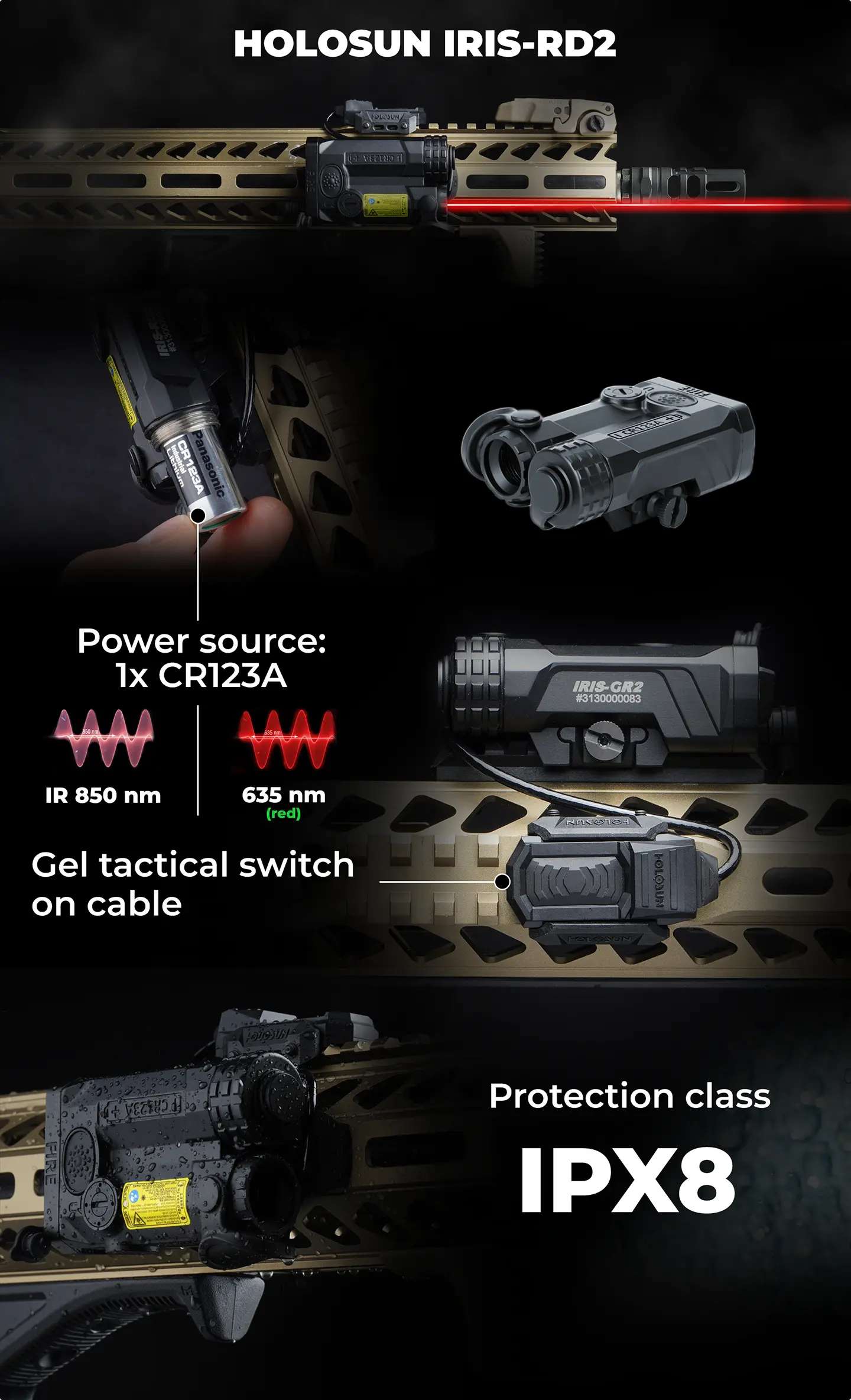 Holosun - Iris Laser Target Indicator - Aluminum - Red/IR laser - Black - IRIS-RD2