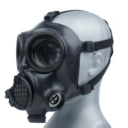 Military gas mask OM-90 with a water bottle