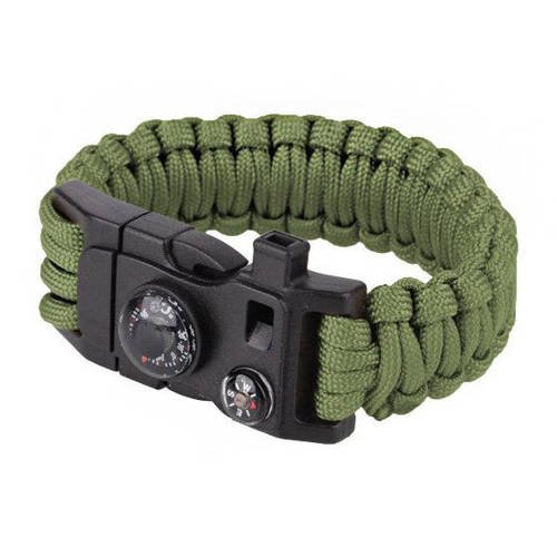 101 Inc. - Paracord survival bracelet with compass, thermometer, whistle and firestarter - 9" - OD Green - JYFPB02 - Paracord