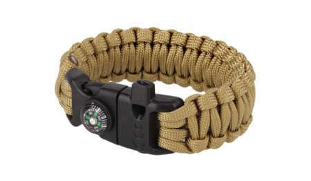 101 Inc. - Paracord survival bracelet with compass, whistle and firestarter - 8" - Coyote - JYFPB04 - Paracord