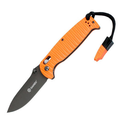 Ganzo - Folding Knife G7413P-OR-WS with Whistle - 440C - Orange - G7413P-OR-WS - Folding Blade Knives