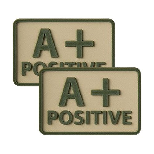 Helikon - PVC Patch - Blood Type - A+ POS - Khaki - 2 pcs -  3D PVC Morale Patches