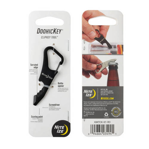 Nite Ize - Carabiner with Tool Set DoohicKey ClipKey Tool - Steel - Black - KMTCK-01-R3 - Steel Carabiners