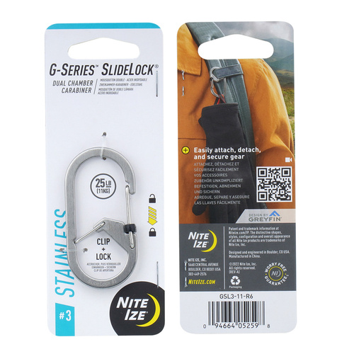 Nite Ize - G-Series SlideLock #3 Dual Chamber Carabiner - Stainless Steel - Silver - GSL3-11-R6 - Keychains