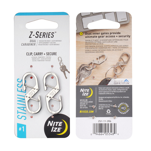 Nite Ize - Z-Series Double Snap Hook - 2 pcs - Steel - Silver - ZS1-11-2R6 - Steel Carabiners