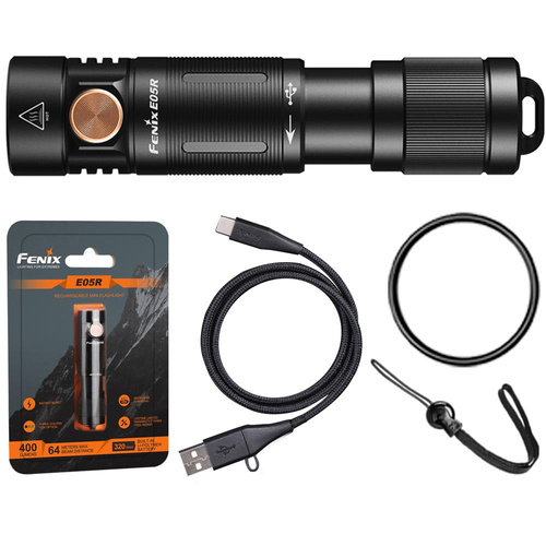 Fenix - Rechargeable LED Keychain Flashlight E05R - 600 lumens - Black - 039-493