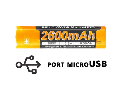 Fenix - 18650 2600mAh 3,6V Li-ion Battery - USB - ARB-L18-2600U