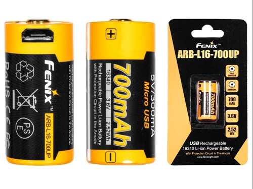 Fenix - 16340 RCR123 700mAh 3,6V USB Li-ion Battery - ARB-L16-700UP
