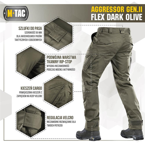M-Tac - Tactical Pants Aggressor Gen.II Flex - Ripstop - Dark Olive - 20058048
