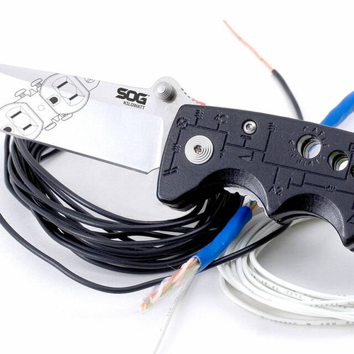 SOG - Electrician's Folding Knife Kilowatt with Wire Strippers - Black - EL01-CP