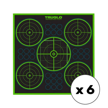 TruGlo - Self-adhesive TruSee Shooting Targets - 5-Bull - 305 x 305 mm - Fluorescent Green - 6 pcs - TG-TG13A6
