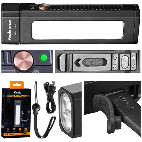 Fenix - Rechargeable LED Flashlight WT16R - Workshop - 300 lumens - Black - 039-479