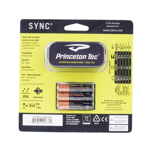 Princeton Tec - Sync Headlamp - 300 lm - Black - SYNC21-BK/DK
