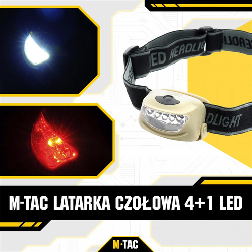 M-Tac - Head Flashlight LED 4+1 - 18 lm - AAA - Khaki - MTC-HL-022-KH