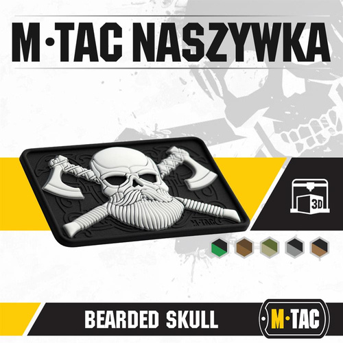 M-Tac - 3D Patch - Bearded Skull - Black / White - 51113236