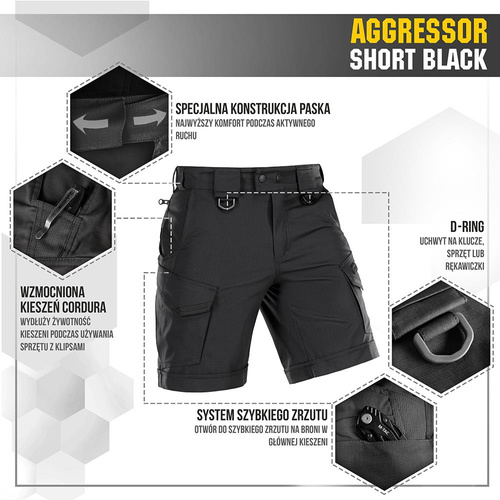 M-Tac - Aggressor Tactical Shorts - Polycotton - Rip-Stop - Black - 20018002