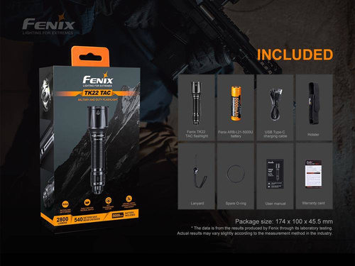 Fenix - TK22 TAC LED Flashlight with 5000 mAh Rechargeable Battery - 2800 lumen - TK22 TAC
