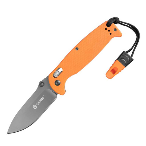 Ganzo - G7413 EDC Folding Knife with Whistle - G-Lock - Orange - G7413-OR-WS