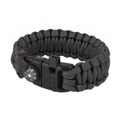 101 Inc. - Survival Bracelet with Flint, Whistle and Compass - 8" - Black - JYFPB04-BLK