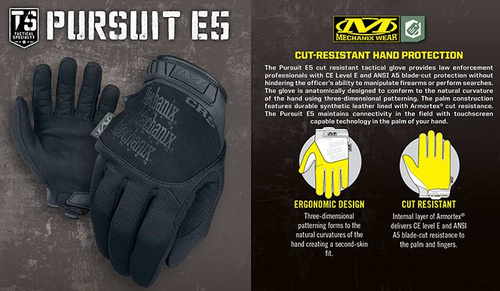 Mechanix - Pursuit E5 Covert Cut Resistant Gloves - Black - TSCR-55