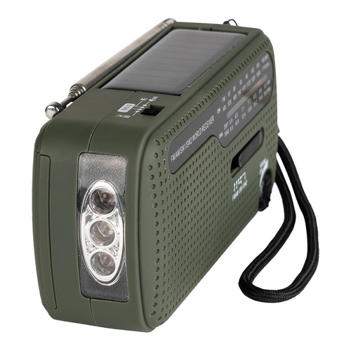 Fosco Industries - Survival radio with Solar Panel and Crank - SW1/SW2/FM/AM - Green - 464601