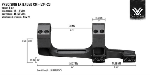 Vortex Optics - Precision Extended Mount - 34 mm - 20 MOA - Black - CM-534-20