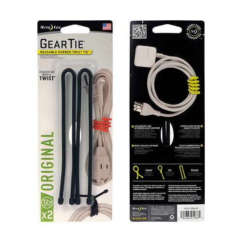 Nite Ize - Gear Tie 12" - Black - 2Pack - GT12-2PK-01