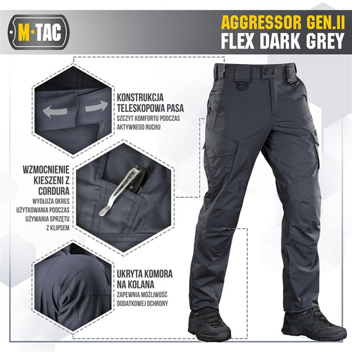 M-Tac - Tactical Pants Aggressor Gen.II Flex - Ripstop - Dark Grey - 20058012