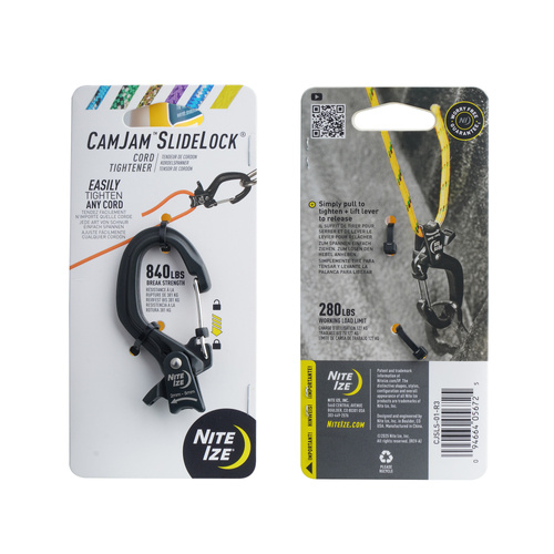 Nite Ize - Rope Tightener CamJam with SlideLock - Aluminum - Small - Black - CJSLS-01-R3