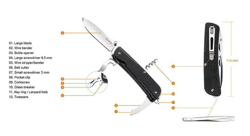 Ruike - LD21-B Multifunctional Pocket Knife - 12 tools - Black - 340-014