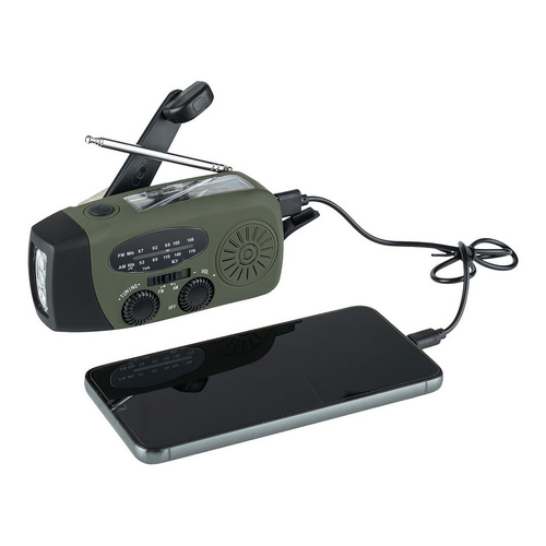 Fosco Industries - Survival Radio with Solar Panel and Crank - FM/AM - Green - 464600