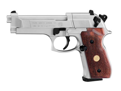 Umarex - Beretta M92 FS Pistol Airgun - 4.5 mm Diabolo - Nickel / Wood - 419.00.03