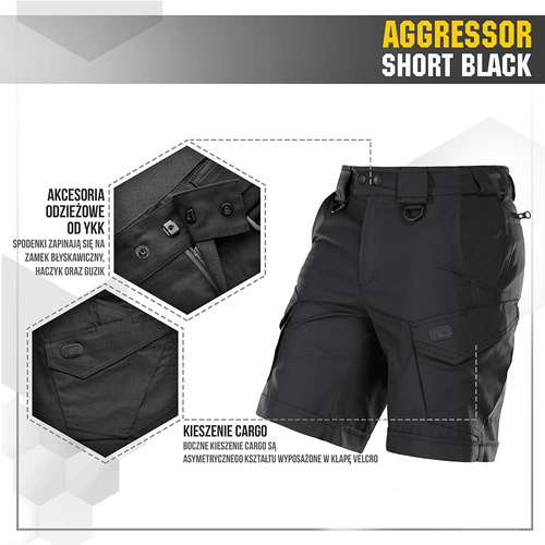 M-Tac - Aggressor Tactical Shorts - Polycotton - Rip-Stop - Black - 20018002