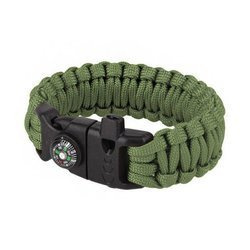 101 Inc. - Survival Bracelet with Flint, Whistle and Compass - 8" - OD Green - JYFPB04-ODG