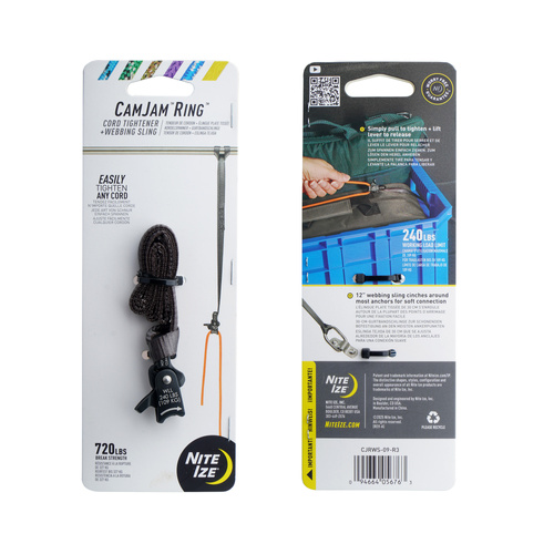 Nite Ize - Rope Tightener CamJam Ring with Webbing Sling 12" - Small - Black - CJRWS-09-R3