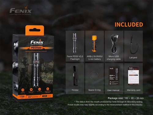 Fenix - Tactical LED Flashlight Rechargeable - 1700 Lumens - 2600 mAh - Black - PD35 V3.0