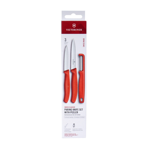 Victorinox - Kitchen Knife Set with Peeler Swiss Classic - 3 Pieces - Red - 6.7111.33C1