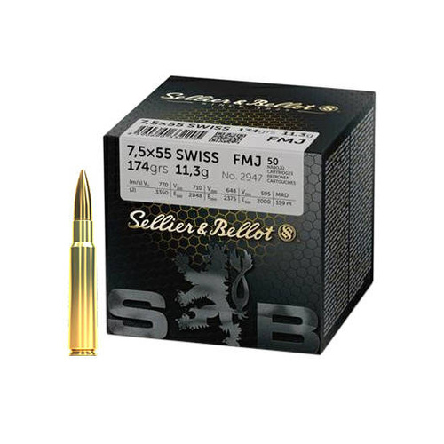 Rifle Ammunition FMJ Sellier&Bellot 7.5x55 Swiss 174 gr / 11.3 g - 50 rounds - V341632