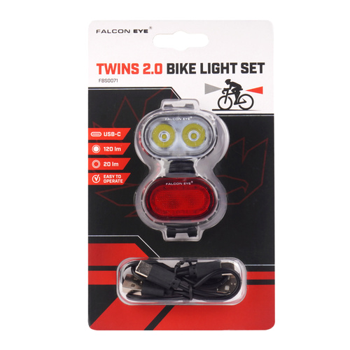 Falcon Eye - Bike Light Set Twins 2.0 - 120 lm/20 lm - Black - FBS0071