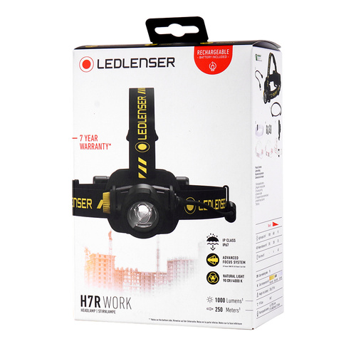 Ledlenser - Headlamp H7R WORK Rechargeable - 1000 Lumens - 4800 mAh - Black - 502195 