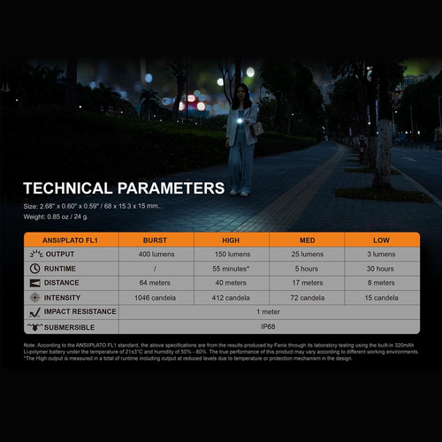 Fenix - Rechargeable LED Keychain Flashlight E05R - 600 lumens - Black - 039-493