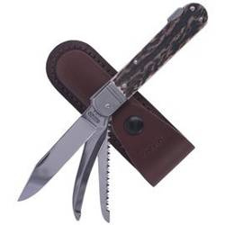 Mikov s.r.o. - Hunting Knife Mikov Fixir Imit. Dear Stag - 3 blades - Leather Holster - Brown - 232-XH-3 KP