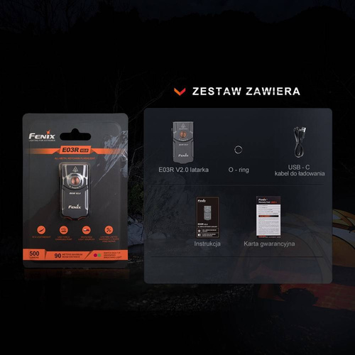 Fenix - E03R V2.0 LED Flashlight with 400 mAh Battery - 500 lm - Gray - E03R V2.0 gray