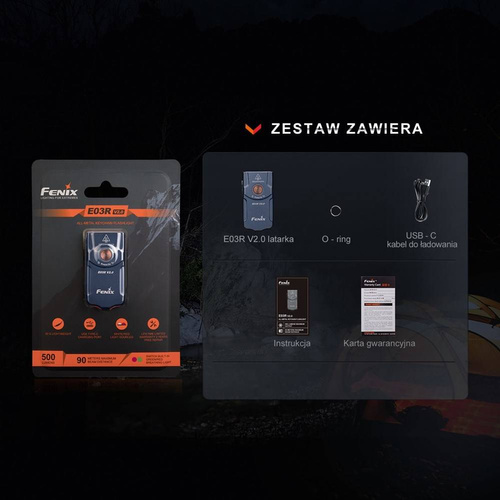 Fenix - LED Flashlight E03R V2 - 500 lm - With 400 mAh Battery - Blue - E03RV2BL