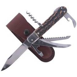 Mikov s.r.o. - Hunting Knife Mikov Fixir Imit. Dear Stag - 6 Blades - Leather Holster - Brown - 232-XH-6V KP