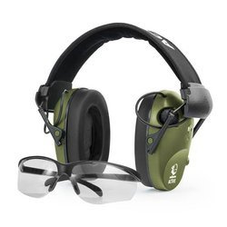 RealHunter - Set of Active PRO Hearing Protectors & Protective Glasses - Olive Green