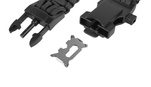 101 Inc. - Paracord survival bracelet with compass, thermometer, whistle and firestarter - 9" - Black - JYFPB02