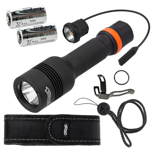 Walther - HFC1 LED tactical flashlight with 3200 mAh battery and Remote Switch gel switch - 1000 lm - Black - 3.7145