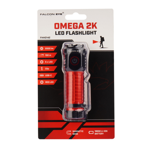 Falcon Eye - Handheld Flashlight Omega 2K - Strobe - 2000 lm - Black/Red - FHH0142
